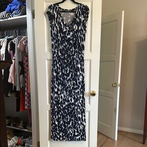 GAP Blue and White Maxi Dress with drawstring waist
